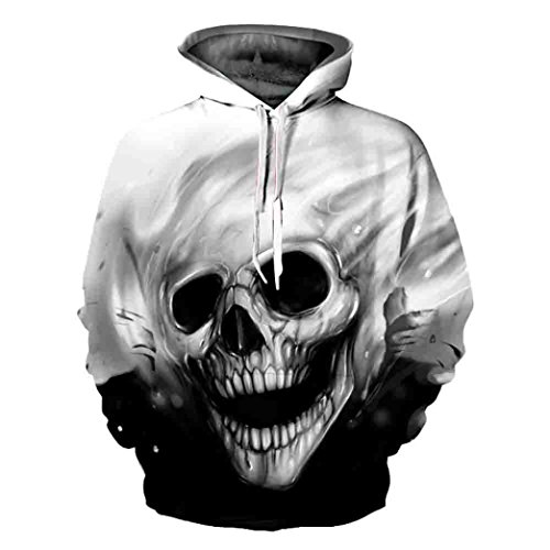 Camisas para Parejas,Sudaderas Mujer Hombres Estampado de Calaveras, Sudadera con Capucha y Manga Larga, Blusa Outwear Tops Casual Fiesta Otoño e Invierno (Gris, XL)