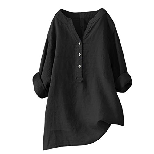 Camisetas Mujer Tallas Grandes Heavy SHOBDW Camisa De Manga Larga con Cuello Alto Blusa Casual Botones con Botones Túnica Suelta Camiseta Solid para Mujer(Negro,L)