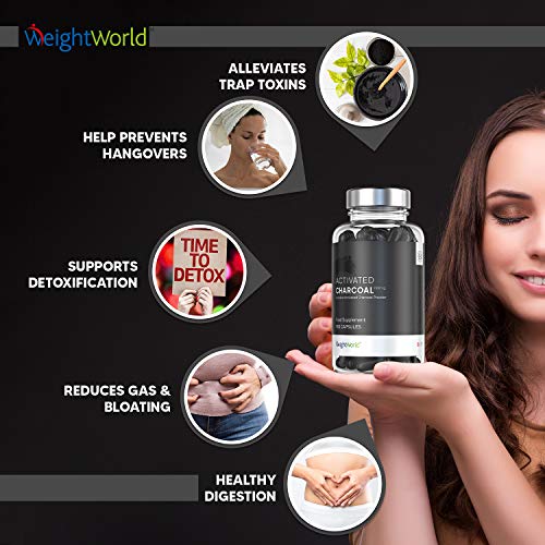 Carbón Vegetal Activado Cápsulas 2000mg 180 cápsulas | Ayuda para Adelgazar, Para Eliminar Gases Intestinales, Alivia Hinchazón y Dolor Estomacal, Suplemento Detox Adelgazante y Depurativo, Vegano