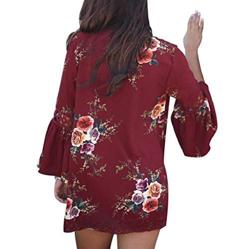 Cardigans Mujer Flores 2019 Nuevo SHOBDW Pareos Casual Cardigans Mujer Kimono Manga 3/4 Tops Blusa Camisa de Protección Solar Verano Cover Up Playa Mujer(Rojo,L)