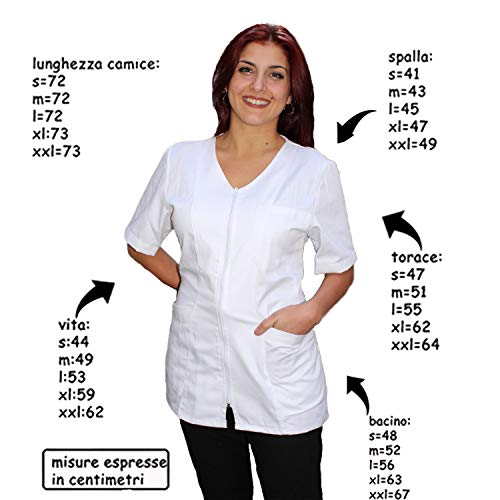 Casaca, Bata de trabajo para mujer con cremallera, color blanco, algodón, esteticista, peluquería, guardería, alimentos blanco S