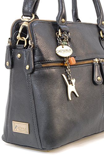 CATWALK COLLECTION - VICTORIA - Bolso de hombro estilo shopper - Cuero vintage - Negro