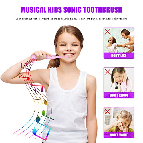 Cepillo de dientes eléctrico musical para niños, cepillo de dientes inteligente recargable de dibujos animados para niños de 3 a 12 años con temporizador de 2 minutos, 3 modos, 4 cabezales de cepillo