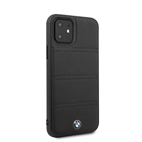 CG Mobile BMW - Carcasa rígida de piel para iPhone 11, diseño de líneas horizontales de color negro