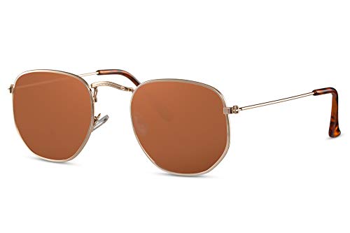 Cheapass Gafas de Sol Gafas Hexagonales Montura Dorada Cristales Marrones Hombre Mujer Protección UV400