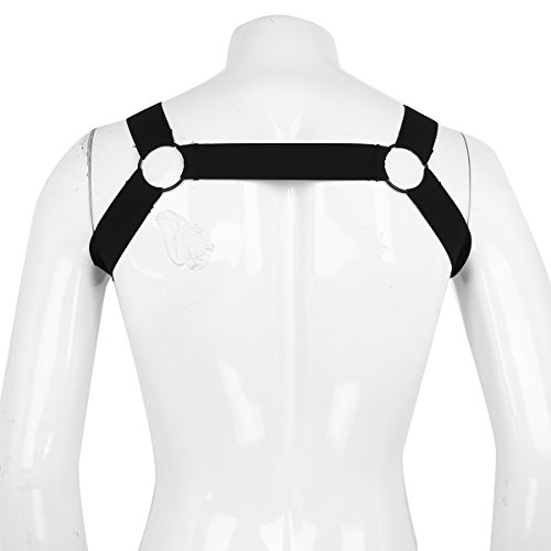CHICTRY Arnés de Pecho Hombre Arnés de Músculo de Cuerpo de Hombro Atractivo Traje de Arnés Cinturón Elástico con Anillas Metálicas Lencería Erótica Negro 1 Talla Única