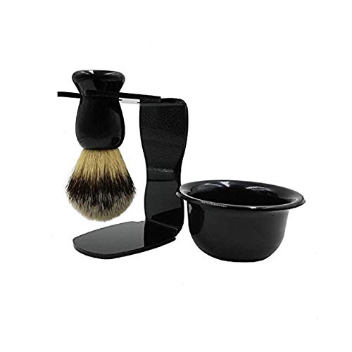 CINEEN 3 en 1 Cepillo de Afeitar Sostenedor de Afeitado Tazón Taza para Organizador Maquinilla de Afeitar Decoración de Baño Set de Afeitar Negro