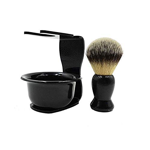 CINEEN 3 en 1 Cepillo de Afeitar Sostenedor de Afeitado Tazón Taza para Organizador Maquinilla de Afeitar Decoración de Baño Set de Afeitar Negro