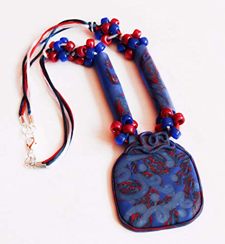Collar azul y rojo, collar original de declaración, colgante de Pascua, regalo para niña, collar de plata para mujeres, regalo de graduación, joyería de amatista hecha a mano.
