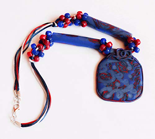 Collar azul y rojo, collar original de declaración, colgante de Pascua, regalo para niña, collar de plata para mujeres, regalo de graduación, joyería de amatista hecha a mano.