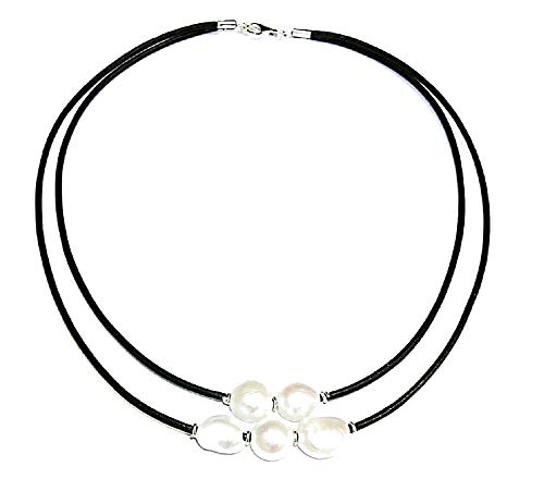 Collar de Perlas Cultivadas barrocas. Cuero Natural y Plata de Ley. Envoltorio de Regalo