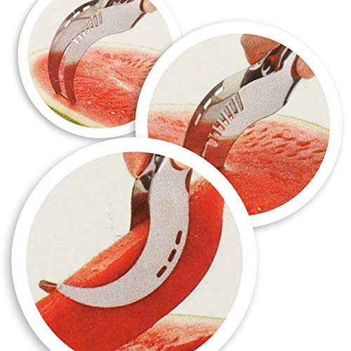 COM-FOUR® cortador de melón 2x de acero inoxidable con función de pinzas, cortador de fruta para casi todos los tipos de melones, cuchillo de melón inoxidable para melones honeydew, cortador de sandía