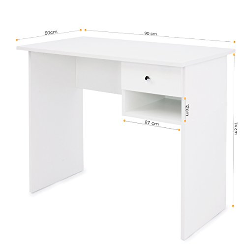 COMIFORT Mesa de Estudio – Escritorio Robusto, Práctico de Estilo Moderno y Minimalista, Gran Capacidad de Almacenaje, 1 Cajón y 1 Estante, Color Blanco