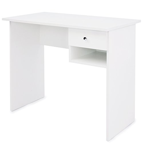 COMIFORT Mesa de Estudio – Escritorio Robusto, Práctico de Estilo Moderno y Minimalista, Gran Capacidad de Almacenaje, 1 Cajón y 1 Estante, Color Blanco