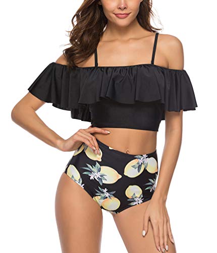 Conjunto Bikini,Internet_Traje de baño de Talle Alto Conservador Deportivo, Chaleco de + bañador para Mujer,Mujeres Tankini Conjuntos con Shorts，Colorear Lemon，L