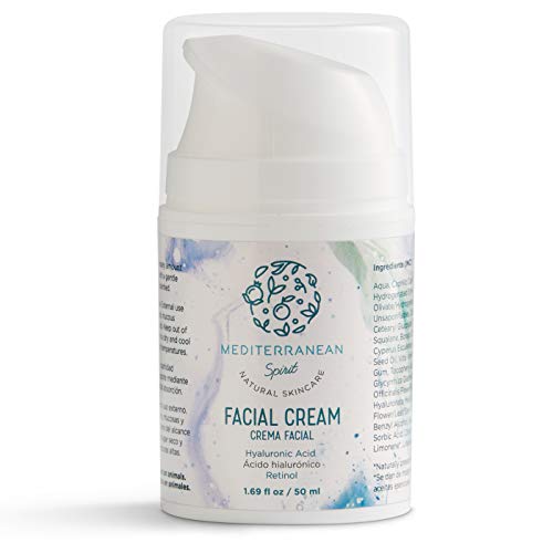 Crema Facial Antiarrugas Ácido Hialurónico y Retinol - Hidratante - Ingredientes Naturales y Ecológicos - Mujer y Hombre por Mediterranean Spirit