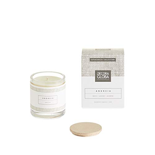 DECORAGLOBA - Vela aromática en frasco de vidrio artesanal - Colección "Grecia Experience" - Fragancia "ANDREIA"- 50 horas de quemado - (200gr)