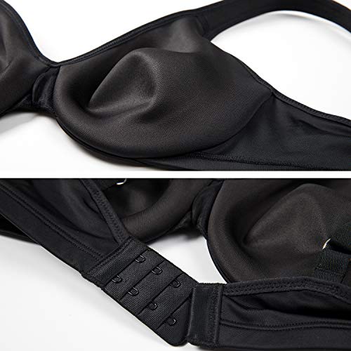 DELIMIRA - Sujetador Reductor Copa Completa con Aros Minimizador para Mujer Negro 90E