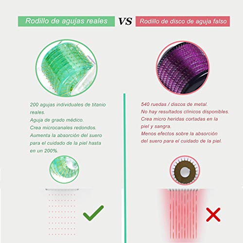 Dermaroller 2.0mm Microneedle Derma Roller 200 Agujas Titanio Arrugas Cicatrices Picazón en la piel Marcas de estiramiento Cara