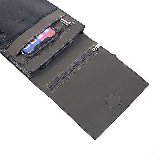 DFV mobile - Funda Tablet y Smartphone Bolso Bandolera con Cierre Magnetico y Cremalleras para Vertu Aster P (2018) - Negra