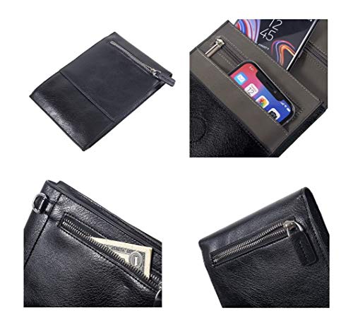 DFV mobile - Funda Tablet y Smartphone Bolso Bandolera con Cierre Magnetico y Cremalleras para Vertu Aster P (2018) - Negra