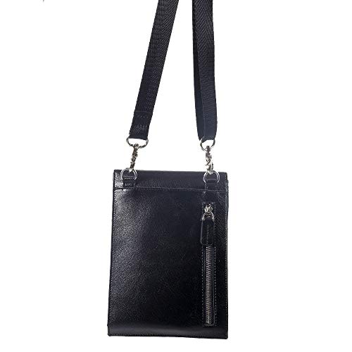 DFV mobile - Funda Tablet y Smartphone Bolso Bandolera con Cierre Magnetico y Cremalleras para Vertu Aster P (2018) - Negra