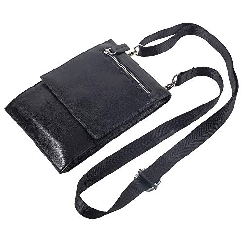 DFV mobile - Funda Tablet y Smartphone Bolso Bandolera con Cierre Magnetico y Cremalleras para Vertu Aster P (2018) - Negra