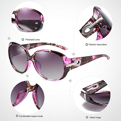 Duco Mujer Gafas de sol Classic Fashionable Ladies con lentes polarizadas de gran tamaño 100% protección UV 6214 (Púrpura Tortoise)