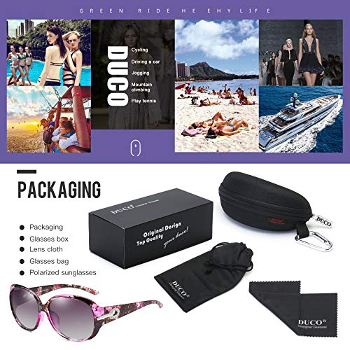 Duco Mujer Gafas de sol Classic Fashionable Ladies con lentes polarizadas de gran tamaño 100% protección UV 6214 (Púrpura Tortoise)