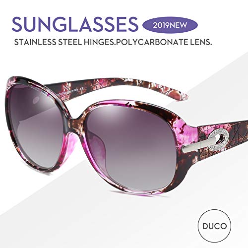 Duco Mujer Gafas de sol Classic Fashionable Ladies con lentes polarizadas de gran tamaño 100% protección UV 6214 (Púrpura Tortoise)