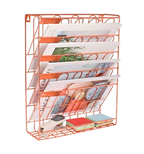 EasyPAG - Soporte de pared para colgar en la pared con 6 niveles de alambre de metal, tamaño A4, organizador para revistas, color oro rosa
