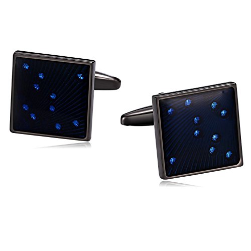 Epinki Joyería 2Pcs Hombre Gemelos Pulido Cuadrado Líneas Oscuro Azul Boda Novio Hombres Regalo