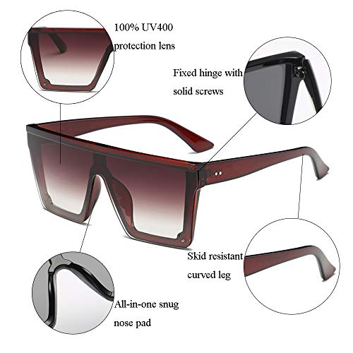 ERIOG Gafas de Sol Gafas De Sol Cuadradas De Gran Tamaño Hombres Mujeres Flat Top Fashion Lentes De Una Pieza Gafas De Sol para Mujeres Sombras Espejo