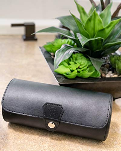 Estuche Organizador de Relojes para Viaje - Rollo de Piel sintética (Negro) - por CASE ELEGANCE
