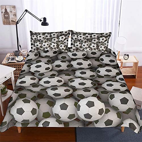 EU-VV Juego De Cama Funda Nórdica Microfibra Cepillada 3D Deportes De Pelota Niños Niño Y Niña 1 Funda Nórdica + 2 Funda De Almohada 50x75cm ((220x 240cm)-Cama de 150/160,Célula de fútbol)