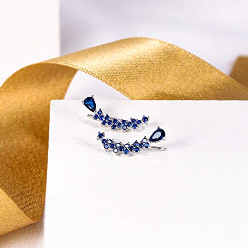 EVER FAITH® - 925 Plata Esterlina Valentine's Regalo CZ ¨las Estrellas más Brillantes¨ Gancho Pendientes 1 Par Color Safiro N07048-2