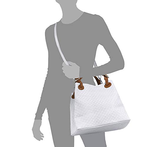 Firenze ARTEGIANI.Bolso de Mujer Piel auténtica.Bolso Tote Cuero Genuino Grabado Serpiente.Asa Hombro y Correa Bandolera. Made IN Italy. Vera Pelle Italiana. 33x29x17 cm. Color: Blanco