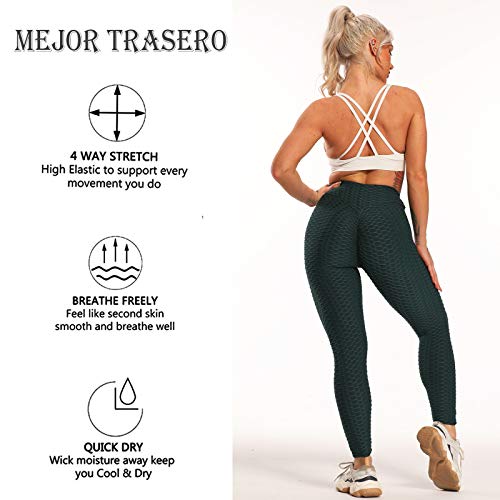 FITTOO Leggings Push Up Mujer Mallas Pantalones Deportivos Alta Cintura Elásticos Yoga Fitness  Verde XL