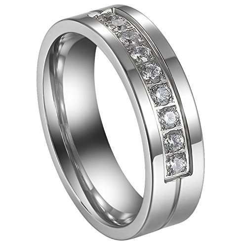 Flongo 2 Anillos Pareja, Anillos de Compromiso, Alianzas para Novios Enamorados, Anillos de eternidad Plateados de Acero Inoxidable, Regalo para Día de los Enamorados/Navidad