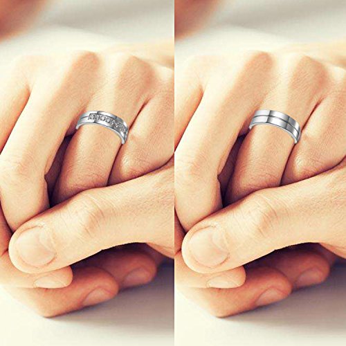Flongo 2 Anillos Pareja, Anillos de Compromiso, Alianzas para Novios Enamorados, Anillos de eternidad Plateados de Acero Inoxidable, Regalo para Día de los Enamorados/Navidad