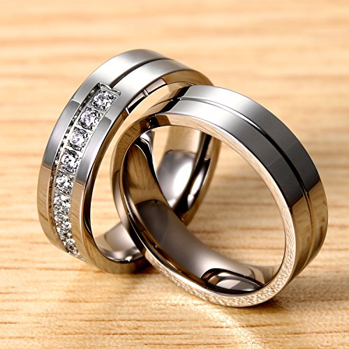 Flongo 2 Anillos Pareja, Anillos de Compromiso, Alianzas para Novios Enamorados, Anillos de eternidad Plateados de Acero Inoxidable, Regalo para Día de los Enamorados/Navidad