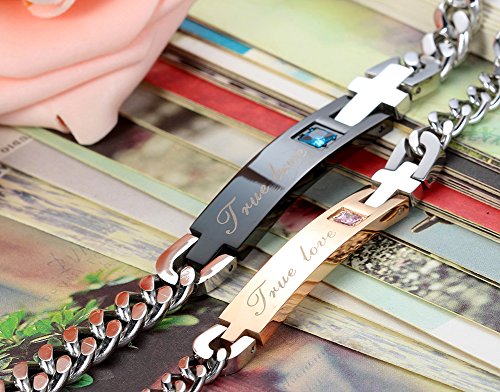 Flongo Brazalete Pulsera Pareja Novios, Pulsera Acero Inoxidable El Amor Verdadero, Regalo Día de los Enamorados Navidad, Elegantes Modelos Varios