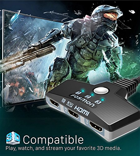 Fosmon 3-Puerto Conmutador HDMI 4K 30Hz, 3x1 Switch HDMI Automático Selector Switcher UHD HDR 3D Full HD 1080p 60Hz HDCP, 3 entradas 1 Salida Divisor HDMI Splitter Para HDTV PS4 Xbox Roku Apple TV PC