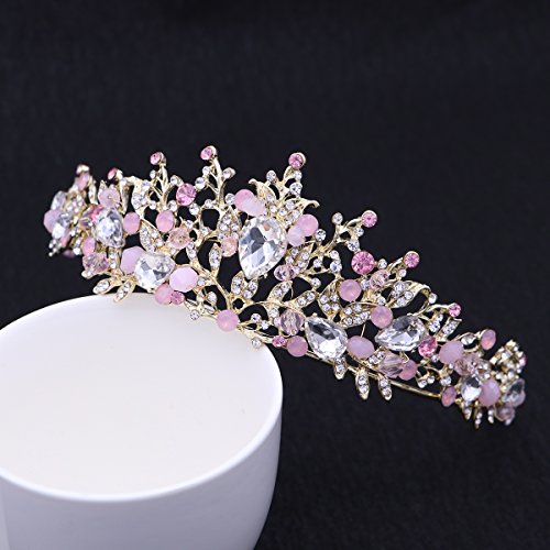 Frcolor Tiara de la boda y corona flor de diamantes de imitación Princesa de la novia corona con pendientes