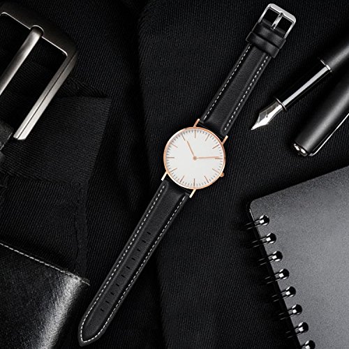 Fullmosa Axus Correa Piel, 12 Colores para Correa Reloj, Huawei Samsung Correa/Banda/Pulsera/Strap 14mm 16mm 18mm 19mm 20mm 22mm 24mm, Negro + Hebilla de Plata, 18mm