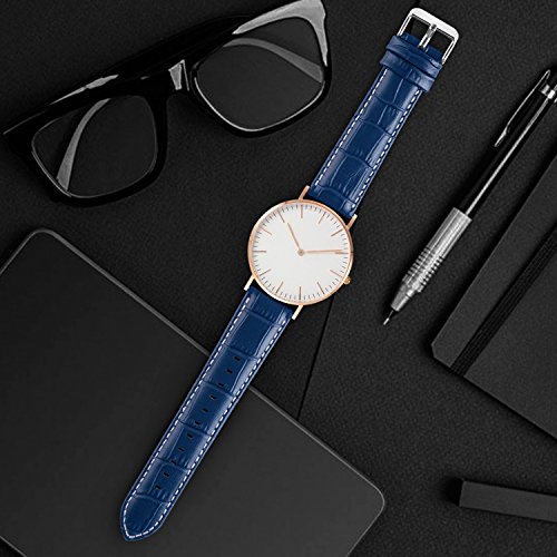 Fullmosa Bambu Piel Correa,7 Colores para Correa/Banda/Pulsera/Strap de Reloj Huawei/Samsung/Recambio/Reemplazo 18mm 20mm 22mm 24mm,Azul Oscuro 22mm