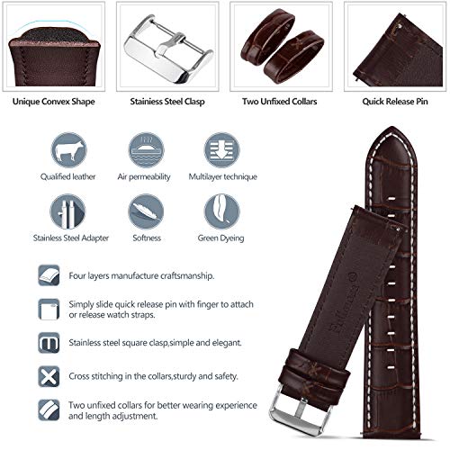 Fullmosa Bambu Piel Correa,7 Colores para Correa/Banda/Pulsera/Strap de Reloj Huawei/Samsung/Recambio/Reemplazo 18mm 20mm 22mm 24mm,Marron Oscuro 24mm