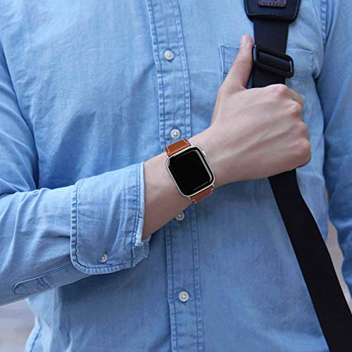 Fullmosa Correa Apple Watch Series SE 6/5/4/3/2/1, 4 Colores, Vintage Pulsera de Cuero Reemplazo de Apple Watch para Mujeres Hombres, Marrón Oscuro + Hebilla Plata, 42mm/44mm