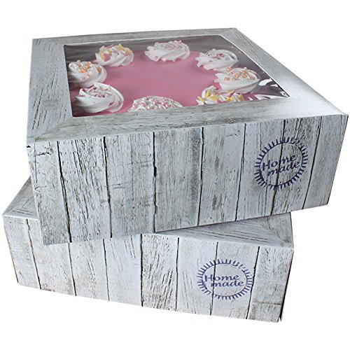 FunCakes - Caja para cupcake o pastel, cuadrada, transporte, Kuchenschachtel, 21 x 21 x 9 cm