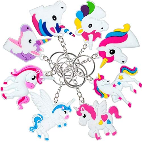 Funnyshow Unicornio Llavero (8pcs) Unicornio Pulsera de Silicona (8pcs) Unicornio Anillo (6pcs) Unicornio Marcador (4pcs) para Piñata, Unicornio Fiesta de Cumpleaños Regalo para Niños Niñas